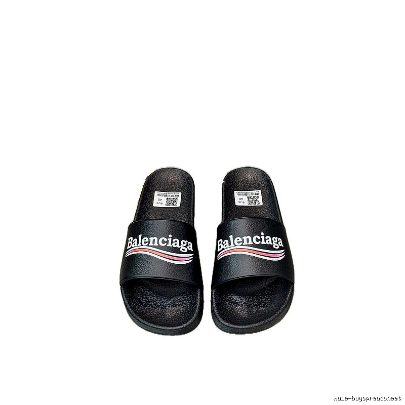 Balenciaga Trendy Color-Stripe Black Slippers