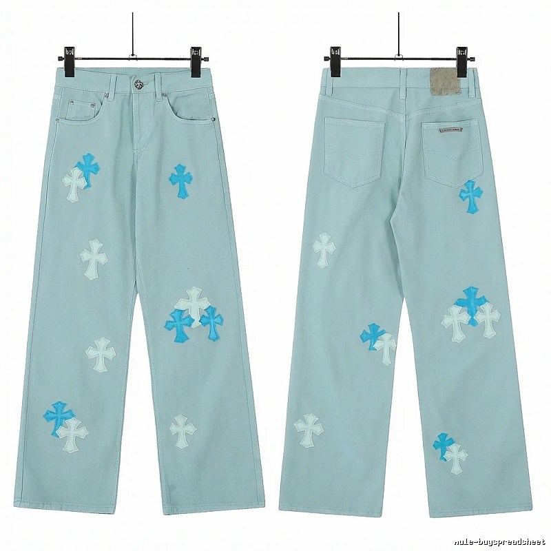 Chrome Hearts Cross Trend Brand Light Blue Jeans