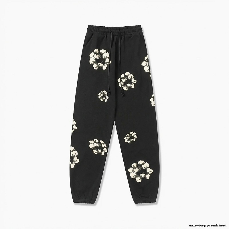 Flower-style black sweatpants of DENIM TEARS