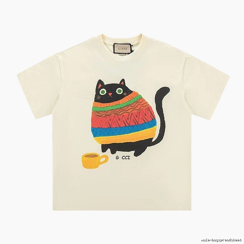 Gucci Cat Print Casual Off-white T-Shirt