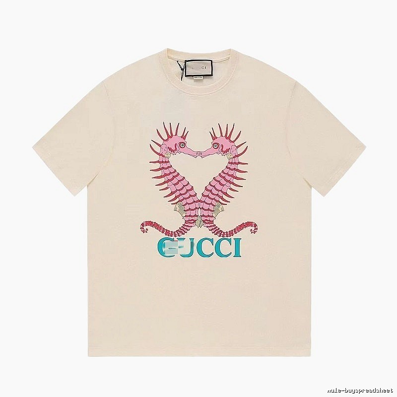 Gucci Seahorse Print Trendy Off-white Short Sleeve T-shirt