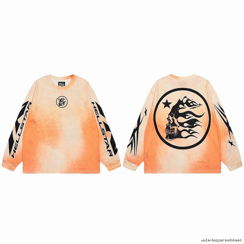 Hellstar Skeleton Flame Street Style Orange-dyed Long Sleeve T-Shirt