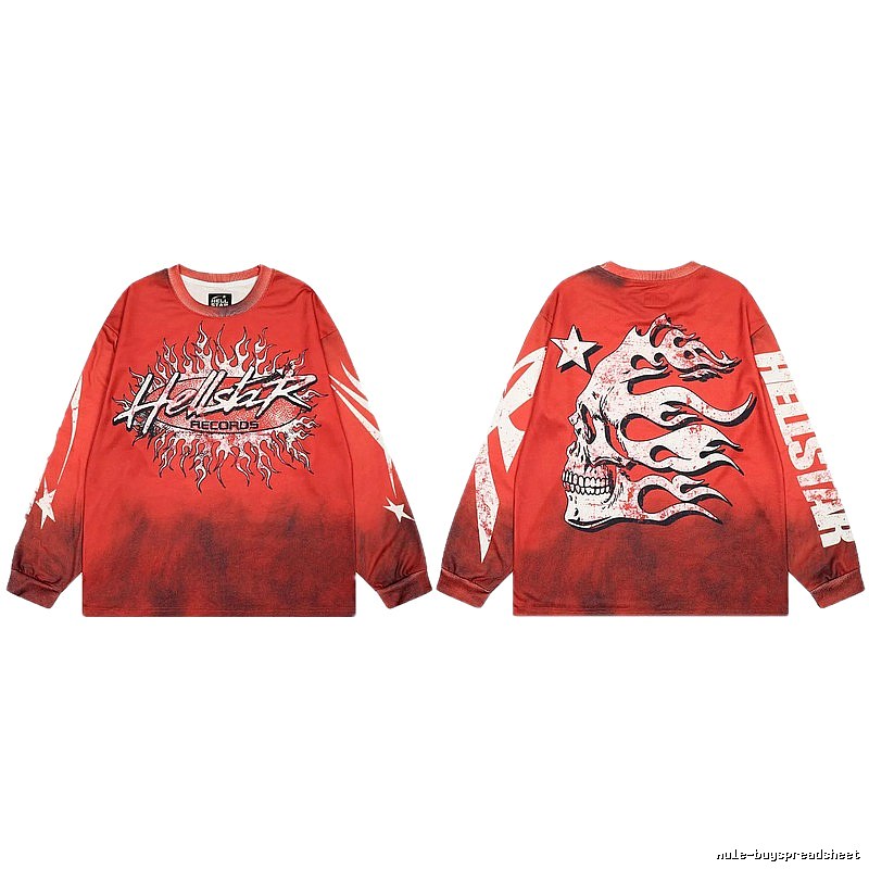 Hellstar Skull Flame Street Style Red Long Sleeve T-shirt