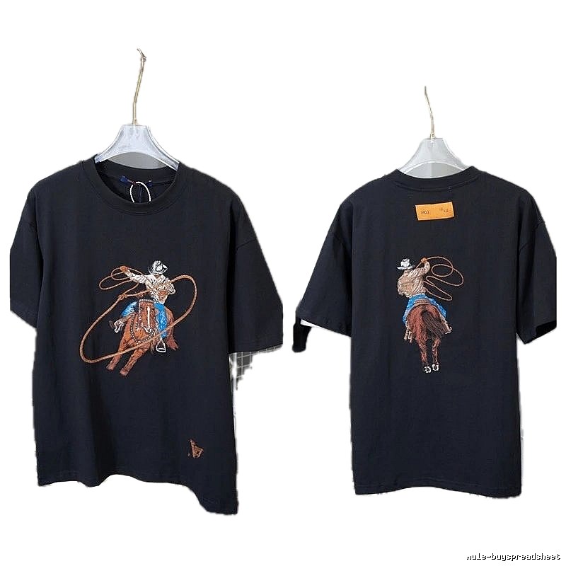 Louis Vuitton Vintage-style Black T-shirt with Denim Embroidery