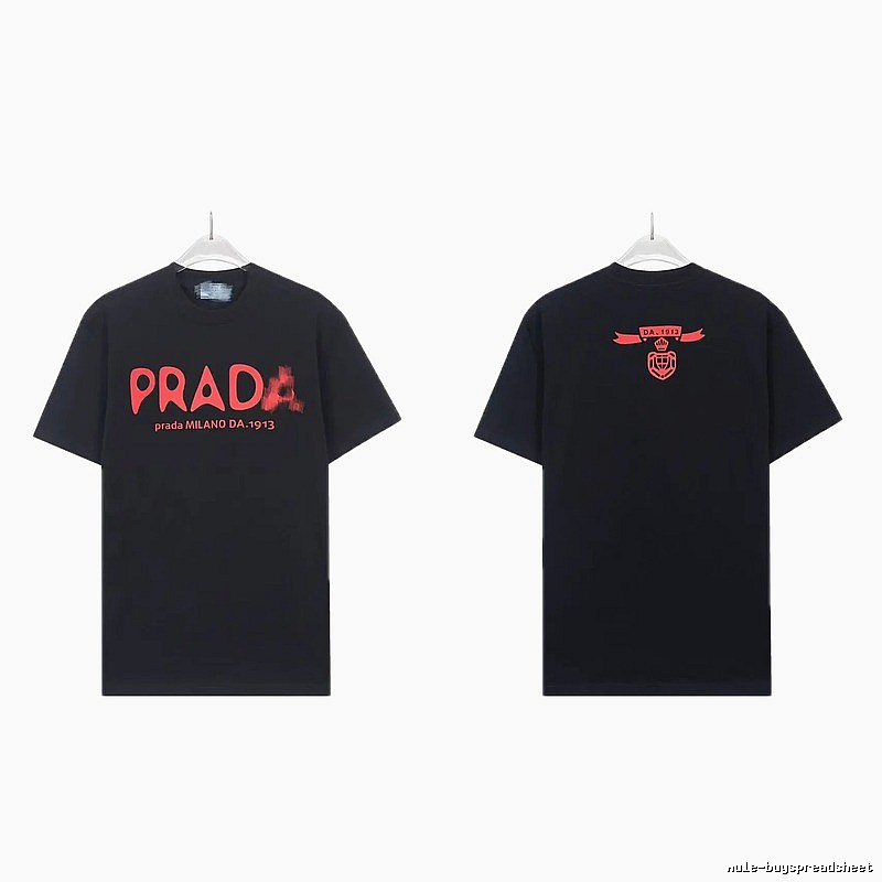 Prada Letter Print Trendy Cool Style Black Short-sleeve T-shirt