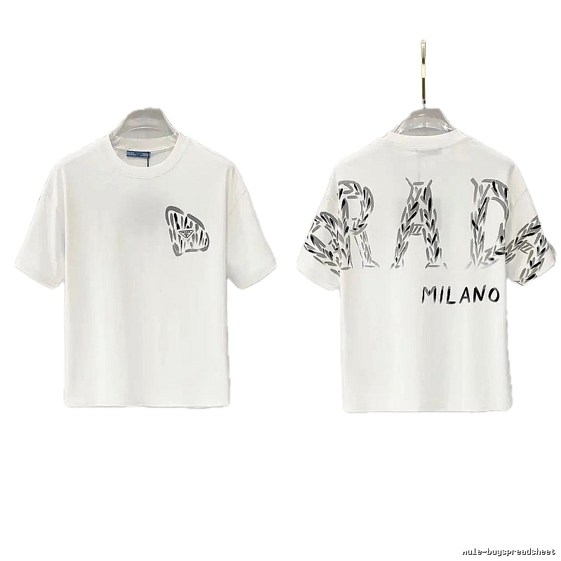 Prada Triangle Logo Trendy & Edgy Style White Short-sleeve T-shirt