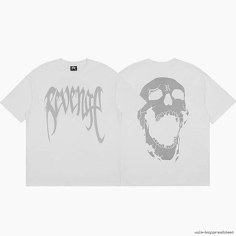 Revenge White Skull Graphic T-Shirt Relaxed Styling