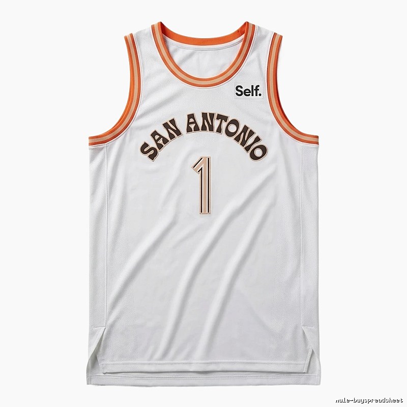 Self. Spurs white and orange basketball jersey