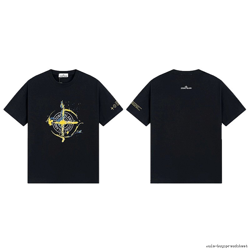 Stone Island Ink-splattered Street Style Black Short-sleeve T-shirt