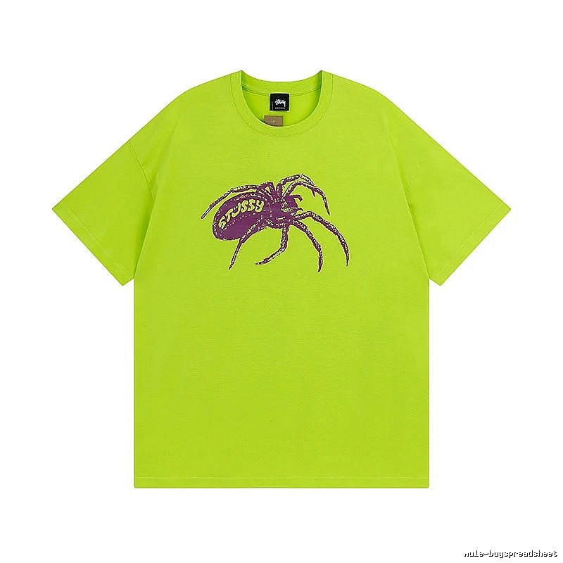 Stussy Fluorescent Green Spider Graphic T-Shirt Weekend Wear Logo