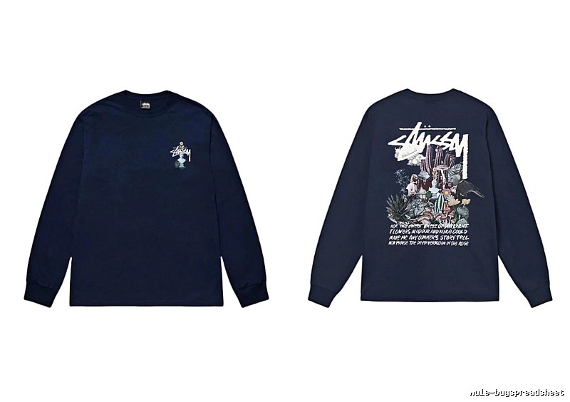 Stussy printed trendy style navy long-sleeve